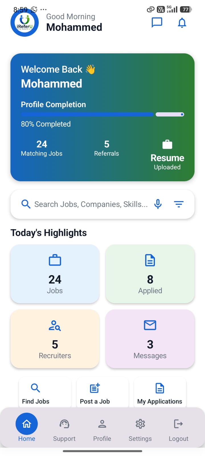 iReferU dashboard
